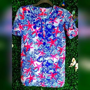 Lilly Pulitzer Hot Pink & Blue Sarasota Embroidered Blouse Large